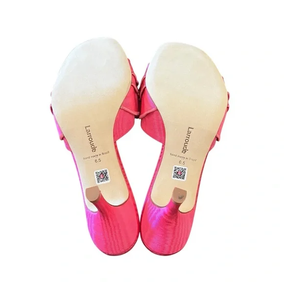 Larroudé Colette Ruffled High Stiletto Heel Sandals Ariana Magenta NEW Size 6.5